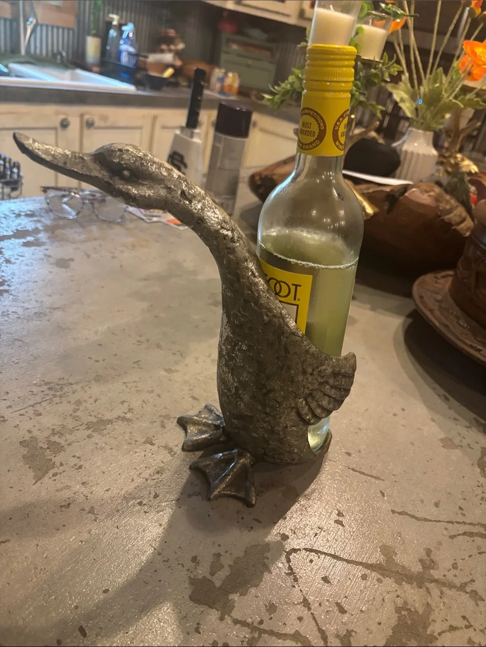 Decorative silver pewter Duck Bottle Holder